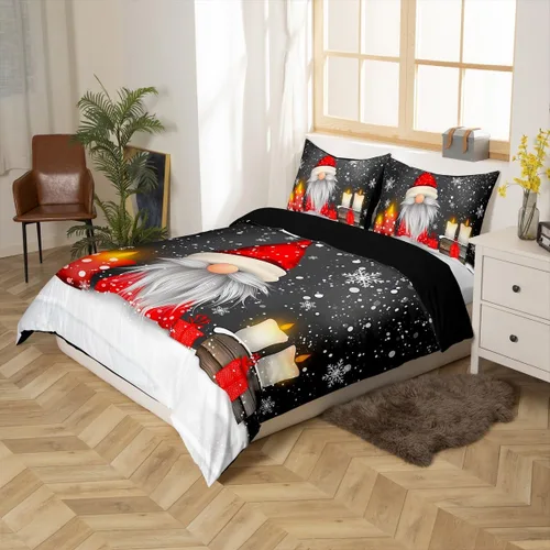 Vista 2 de Feelyou Juego de ropa de cama de Navidad gris para niños, tamaño individual, funda de edredón enana de Navidad para niños, niñas, adolescentes