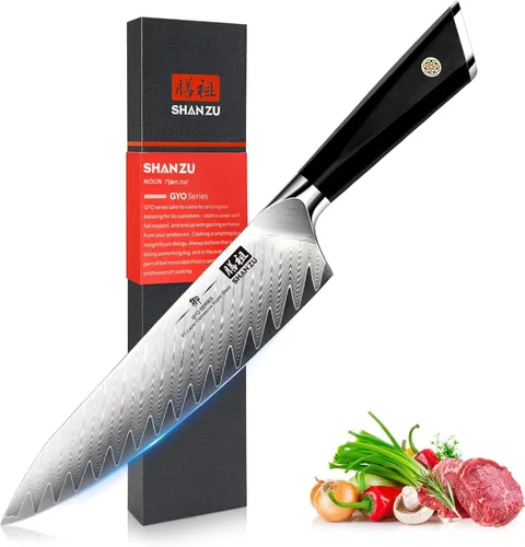 Vista 11 de SHAN ZU Cuchillo de pelar Damasco Cuchillo de fruta de 4 pulgadas Cuchillos de cocina profesional, Cuchillos de tallado de frutas de Damasco japonés