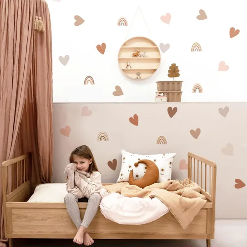 Vista 10 de funlife Calcomanías de pared grandes de arco iris boho para despegar y pegar, autoadhesivas, calcomanías de pared de corazones para decoración