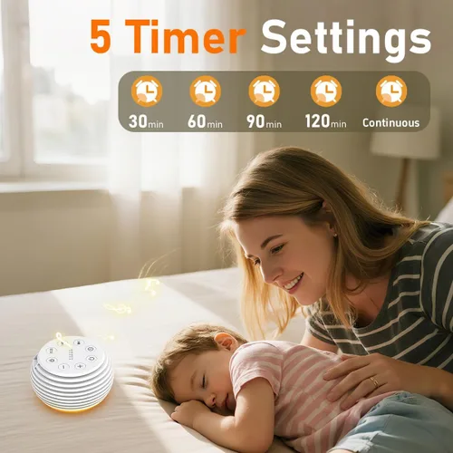 Vista 4 de SleeZOO Máquina de sonido portátil, máquina de ruido blanco, máquina de dormir con 30 sonidos relajantes, 32 niveles de volumen, 5 temporizadores