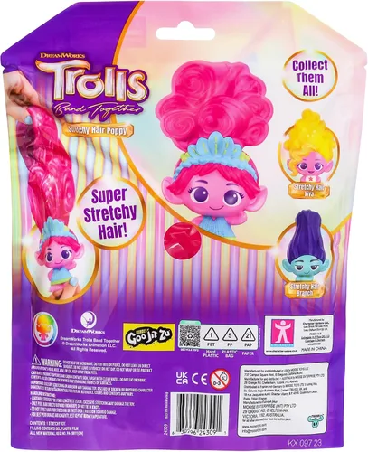 Vista 4 de DREAMWORKS TROLLS Band Together - Muñeca de pelo esponjosa y elástica con purpurina – Amapola para cabello elástico