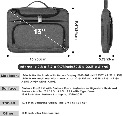 Vista 2 de BERTASCHE Funda para laptop de 12.3-13 pulgadas compatible con MacBook Air 13/Pro 13, Surface Pro 11/10/9/8/7/6/5/4, iPad Pro/Air de 13 pulgadas Gris