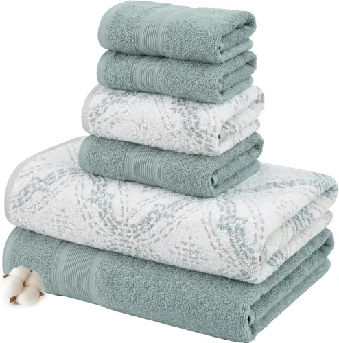 Vista 14 de Modern Threads Amaris - Juego de 6 toallas reversibles de jacquard teñido con hilo, toallas de baño, toallas de mano y paños de lavado