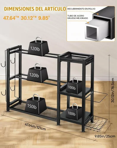 Vista 5 de FHXZH Soporte para mancuernas, soporte de pesas ajustable para gimnasio en casa, soporte de peso resistente para mancuernas y pesas rusas