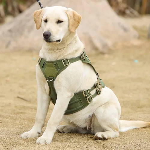 Vista 8 de Arnés táctico para perros grandes y medianos, sin tirones, chaleco militar para perro de servicio con panel Molle, arnés para perro con asa