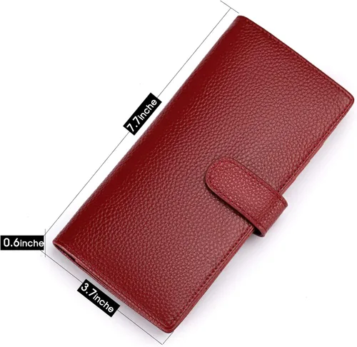 Vista 7 de Cartera de piel auténtica para mujer con bloqueo RFID, Rojo oscuro, Plegar y Negocios