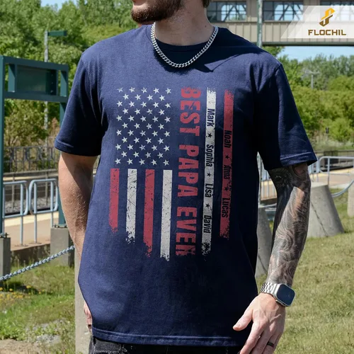 Vista 3 de FLOCHIL Camisa personalizada para papá para hombres, personalizada con nombres de niños, camiseta del día del padre, regalos