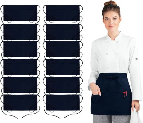 Vista 14 de Avalon Kitchen Server Aprons with 3 Pockets – 100% Polyester Waist Apron, 24x12 Inch Half Apron, Waitress Apron for Servers