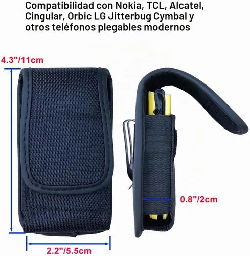Vista 2 de Funda de nailon con trabillas para cinturón y clip, para Nokia 2660 2760, Alcatel Go Flip4, Cingular, LG TCL Flip 4/3/Pro Classic, Plum Flipper 4G