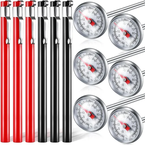 Vista 8 de Xuhal 6 piezas de termómetro de cocina de acero inoxidable con vástago largo de 5 pulgadas y esfera de 1 pulgada para leche, espumado, alimentos