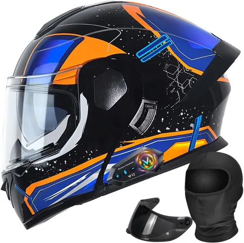 Vista 14 de Casco modular de motocicleta Bluetooth aprobado por DOT con visera solar integrada, doble escudo antivaho y sistema de ventilación múltiple