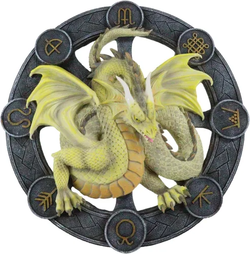 Vista 11 de Ebros Gift Wicca Neo Paganism Sabbats Rueda del Año Fantasía Dragón con símbolos sagrados Decoración de pared Escultura por Anne Stokes Dragons
