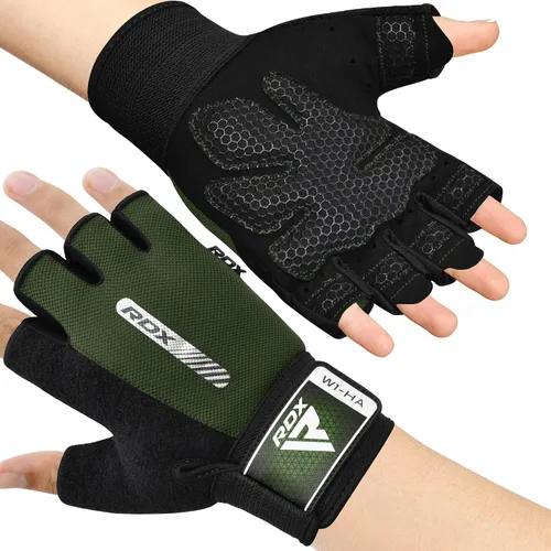 Vista 12 de RDX Guantes de levantamiento de pesas para gimnasio, entrenamiento de fitness, protección completa acolchada antideslizante, ultra ventilados
