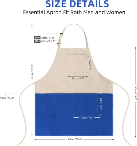 Vista 3 de Delantal de chef unisex de dos tonos profesional con 2 bolsillos para cocinar, asar y hornear, regalo