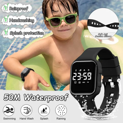 Vista 5 de GOLDEN HOUR Relojes deportivos digitales para niños con rastreador de fitness, reloj despertador, cronómetro, sin aplicación, regalos de cumpleaños
