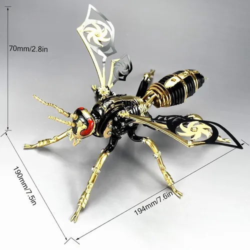 Vista 2 de Rompecabezas de metal 3D para adultos, kits de modelo de avispa mecánica, bloques de construcción, avispón gigante del norte, montaje difícil