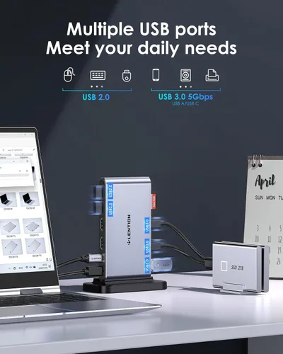 Vista 5 de LENTION Estación de acoplamiento para portátil USB C desmontable 10 en 1 con HDMI dual 4K a 60Hz, carga PD, USB C, USB-A, lectores de tarjetas