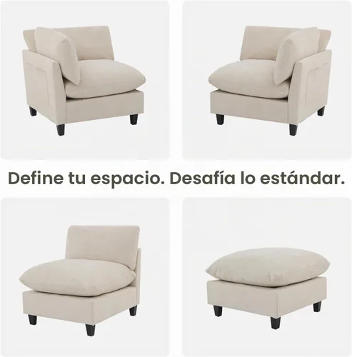 Vista 10 de Iroomy Sofá modular modular de felpilla de gran tamaño, asiento cómodo profundo, sofás de 2 plazas para sala de estar, color beige