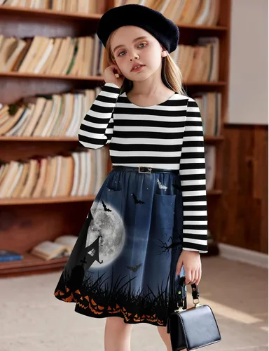 Vista 7 de Arshiner Vestido de manga larga de color sólido casual con bolsillo para niñas pequeñas