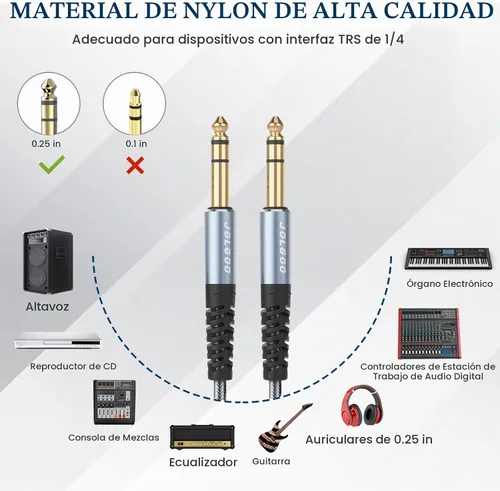 Vista 2 de JOLGOO Cable TRS de instrumento de 1/4 de pulgada de 3.3 pies, paquete de 2, cable de audio de un cuarto de pulgada, línea de interconexión Gris