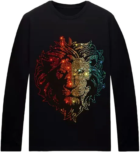 Vista 24 de HZCX FASHION Camisetas gráficas de manga larga para hombre y mujer, camisetas divertidas con diamantes de imitación