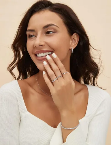 Vista 6 de Mameloly Alianzas de boda para mujer, anillos de compromiso apilables curvados y apilables con circonita cúbica de forma redonda y forma redonda