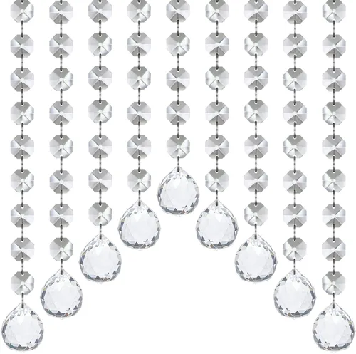 Vista 2 de Jishi - Guirnalda de cristal de 10 m, hebras de cuentas de cristal colgantes para decoración de candelabros, centros de mesa para fiestas de boda