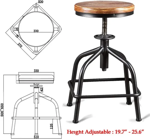 Vista 2 de Topower Taburete de cocina de granja, taburete de mostrador industrial, asiento redondo decorativo de cocina, taburetes de bar giratorios de altura