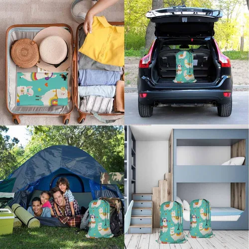Vista 7 de Swono Bolsa grande de ropa sucia de alpaca para cesta de lavandería, diseño de llamas de dibujos animados, animales lindos, lavable a máquina