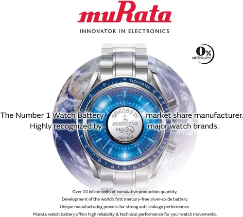 Vista 7 de Murata 376 SR626W Batería 1.55V Celda de botón de reloj de óxido de plata - Sustituye a Sony 376 (2 baterías)