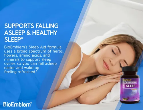 Vista 4 de BioEmblem Ayuda natural para dormir para adultos con melatonina, raíz de valeriana, suntheanina y más Suplemento para dormir saludable Pastillas