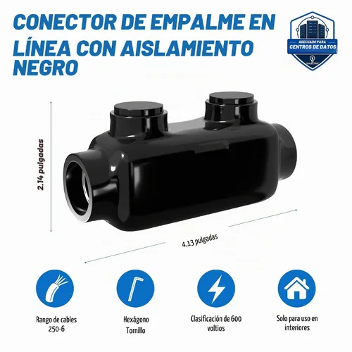 Vista 2 de OHLECTRIC Conector de cable eléctrico en línea para elevador, empalme negro aislado, 250–6 AWG, tornillo hexagonal de 5/16 ″, inhibidor de óxido