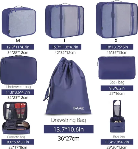 Vista 2 de BAGAIL - Conjunto de 7 u 8 bolsas y maletines organizadores de equipaje, ideales como accesorios de viaje