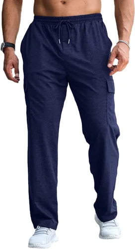 Vista 2 de CTU Pantalones deportivos holgados de moda para hombre, ligeros, para entrenamiento, pantalones deportivos con parte inferior abierta con bolsillos