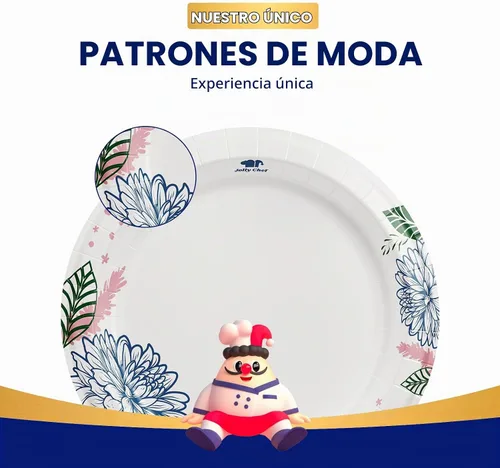 Vista 3 de JOLLY CHEF Platos de papel desechables resistentes con estampado de flores, a prueba de remojo, cortes, resistentes para uso diario