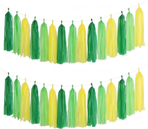 Vista 5 de 30 guirnaldas de borlas brillantes beige, amarillo y naranja para decoraciones de fiesta