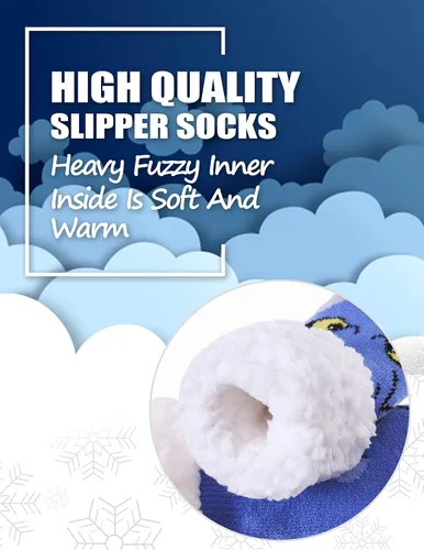 Vista 5 de LINEMIN Calcetines cálidos para niñas y niños, acogedores y suaves, con forro polar grueso, sherpa, calcetines de Navidad para interiores