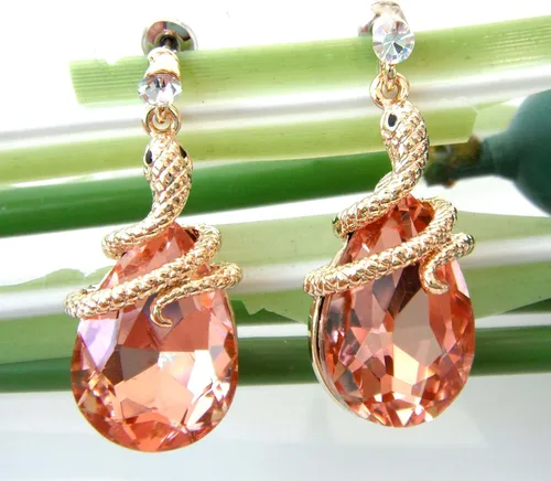Vista 13 de Navachi Pendientes colgantes de gota de serpiente con forma de pera multicolor de cristal chapado en oro de 18 quilates