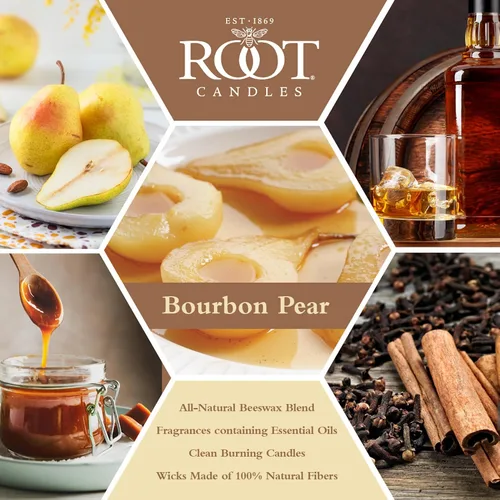 Vista 2 de Root Candles Velas Perfumadas de Otoño Vidrio Panal Premium 3 Mechas Vela Artesanal Mezcla de Cera de Abeja, 12 Onzas, Pera Bourbon