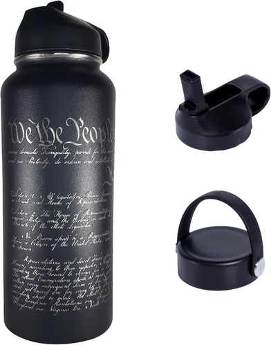 Vista 10 de Declaration of Independence - Botella de agua aislada de acero inoxidable de doble pared de 32 onzas, grabado de dos caras, grabado en Estados