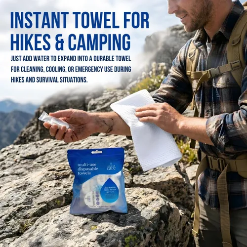 Vista 2 de Compressed Towels - Paquete de 12 toallas faciales desechables 100% algodón, toallas de viaje expandibles, toallas desechables para camping