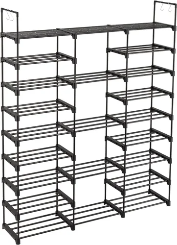 Vista 8 de Zapatero alto de 10 niveles – Organizador de zapatos independiente – Organizador de armario de metal y tela no tejida – Soporte apilable