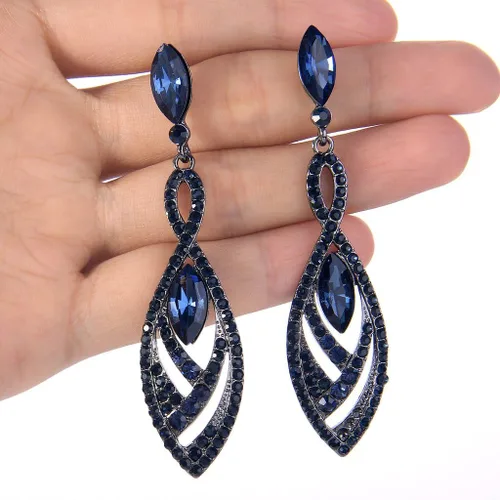 Vista 3 de EVER FAITH Women's Crystal Double Marquise Shape Dangle Earrings Blue Sapphire-Color Black-Tone