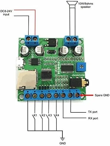 Vista 2 de Tablero de reproductor MP3 activado con 4 botones con amplificador de 10W y bloques de terminales