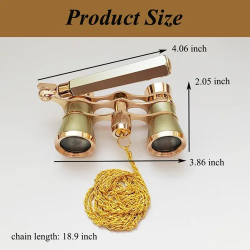 Vista 2 de Telescopio binocular de 3 × 25, mango plegable, compacto y ligero con cadena, gafas de ópera con mango para mujeres y niños (dorado)