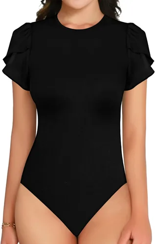 Vista 2 de MANGOPOP Short Sleeve Bodysuit for Women Round Neck Womens Tops Blouses Tops for Going Out