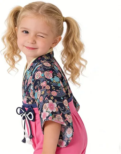 Vista 9 de Traje de kimono para bebé niña, trajes japoneses de hakama, trajes de samurái para bebés