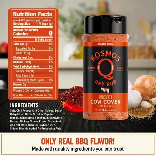 Vista 2 de Kosmos Q Funda de vaca Hot BBQ Rub, regalo del día del padre, condimento picante de bistec y pechuga con chile, ajo, cebolla, pimentón y humo