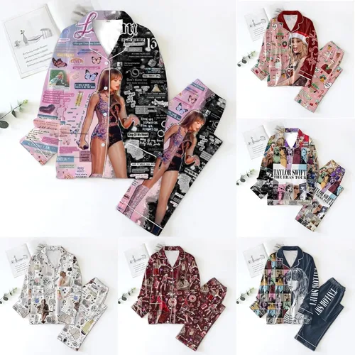 Vista 4 de Conjunto de pijama para mujer, camisa y pantalones, conjunto de pijamas de Navidad para mujer, conjunto de ropa de dormir con botones