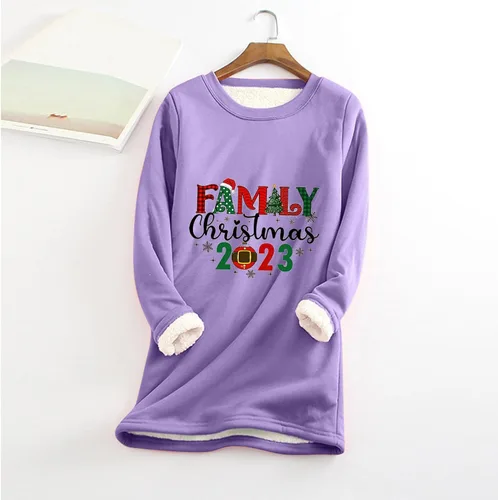 Vista 3 de FlekmanArt Sudadera de Navidad para mujer, manga larga, cuello redondo, estampado de letras, cálida, sherpa, cómoda y elegante